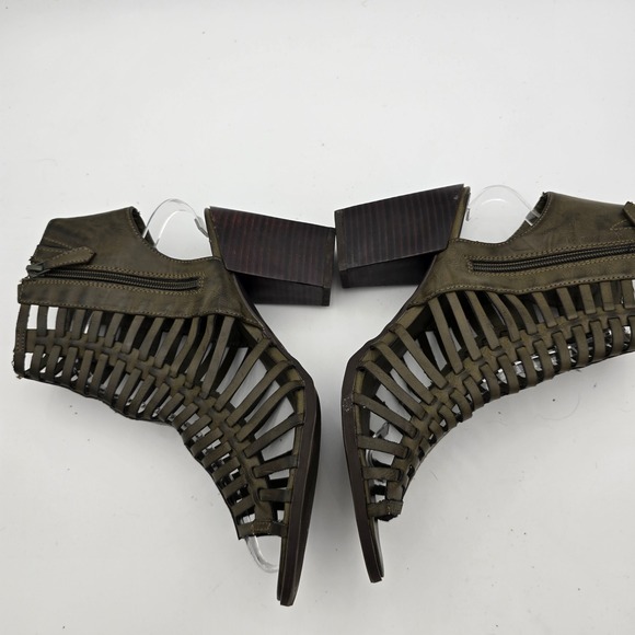 NineWest Womens 10 Hangtuff Olive Green Gladiator Woven OpenToe High Heel Bootie - Picture 4 of 14